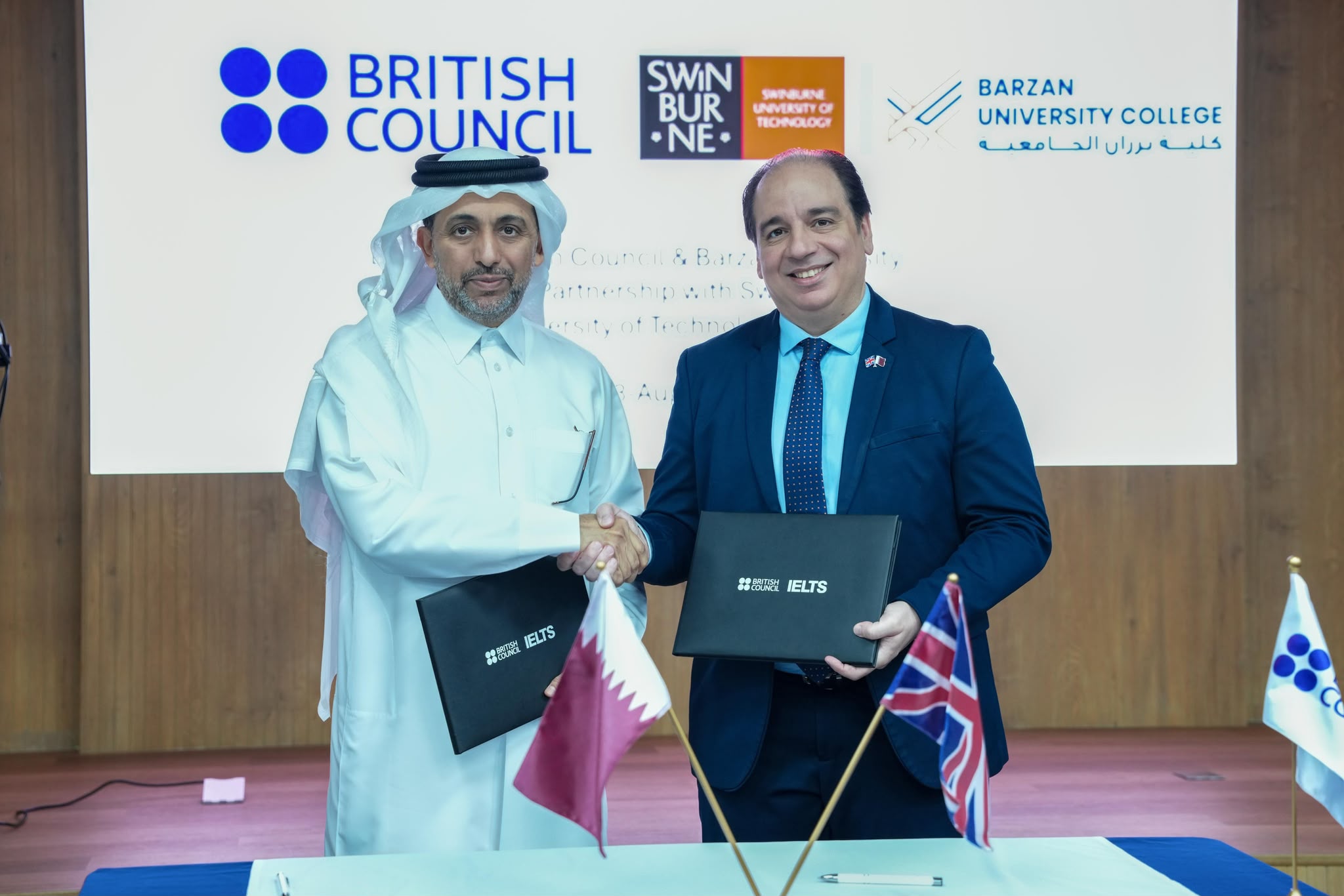 Barzan University College and British Council representatives mark a strategic IELTS partnership in Qatar.