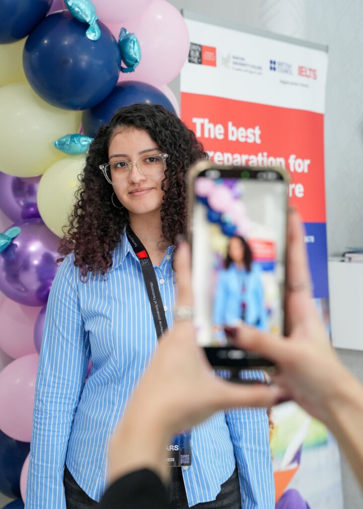 Student taking part in Orientation activities at Barzan University College in Doha, Qatar.